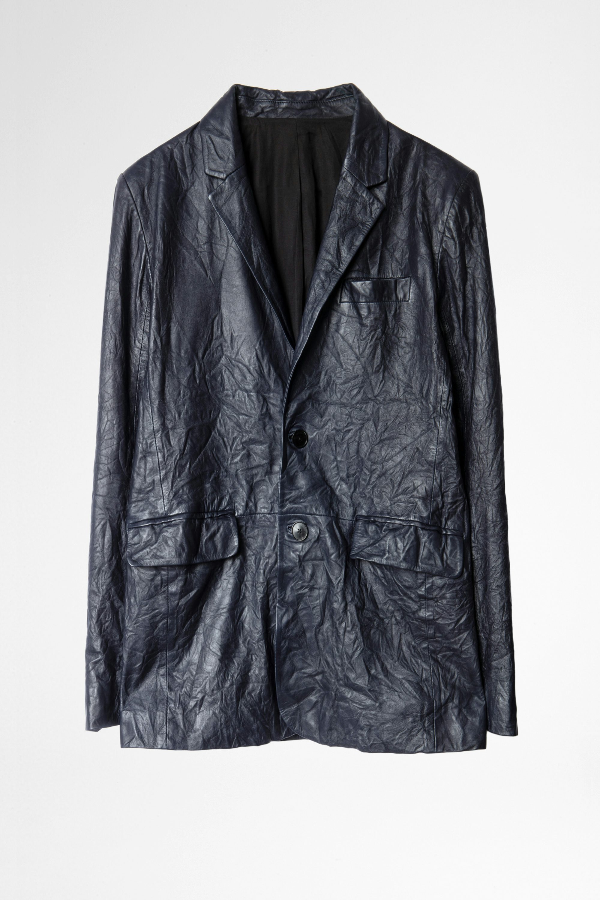 Valfried Crinkle Leather Blazer - Men’s Ink tailored jacket in crinkle leather.